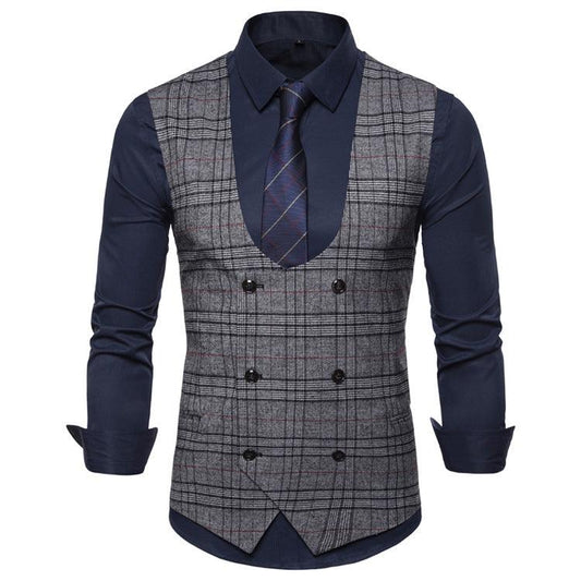 Mens Stripe Plaid Formal Blazer Vests Casual Double Breasted O-neck Men Waistcoat Male Suit Vest Business Vest Waistcoat Men