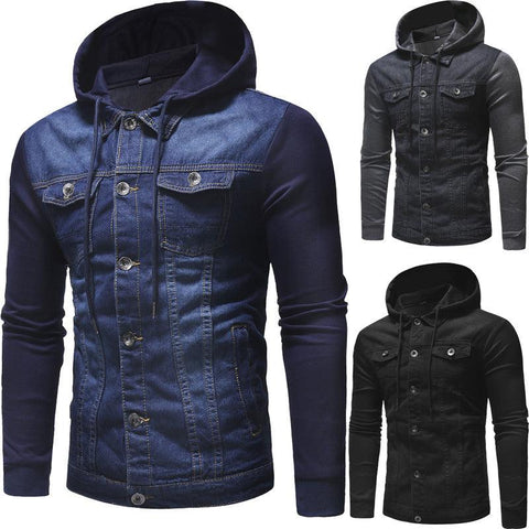 Men's Denim Slim -Fit Casual Hooded