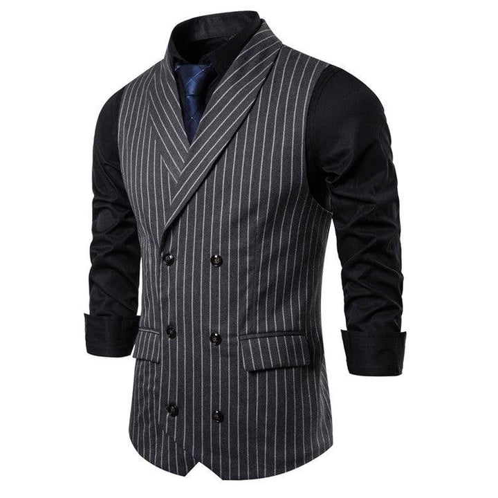 Hommes Gilet rayure Plaid costume formel Gilet hommes décontracté Double boutonnage sans manches Gilet mâle affaires robe formelle Gilet