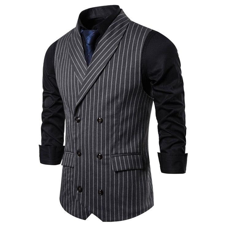 Mens Waistcoat Stripe Plaid Formal Suit Vest Men Casual Double Breasted Sleeveless Gilet Male Business Formal Dress Vest