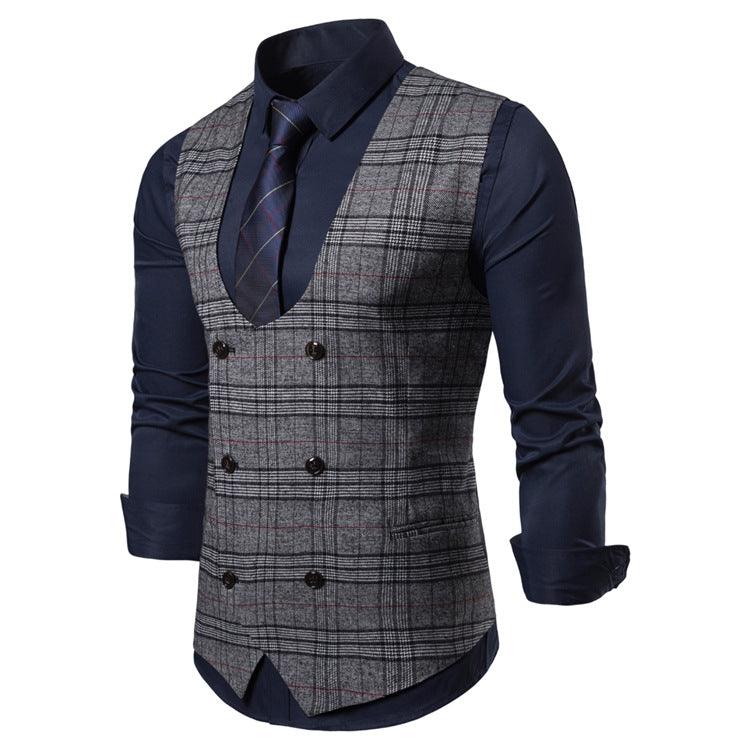 Herre Stripe Plaid Formelle Blazer Veste Casual Dobbeltradet O-hals Mænd vest Herredragt Vest Business vest vest mænd