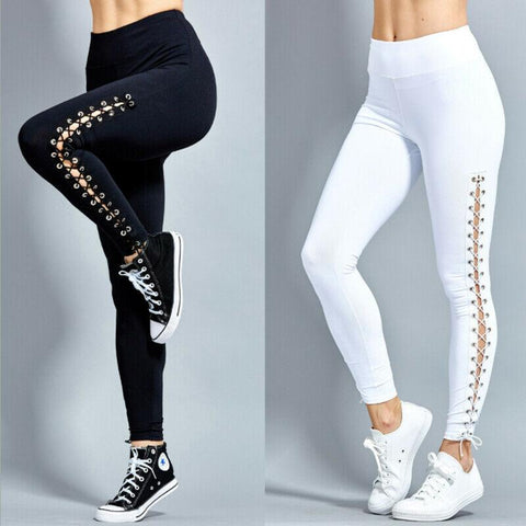 Women Yoga Long Pants Fitness Sports Gym Capri Pants Running Tights Leg Opening Cross Straps Sports Leggings Women Trousers