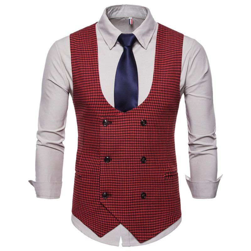 Houndstooth Men's Fashion Casual Vest Suit