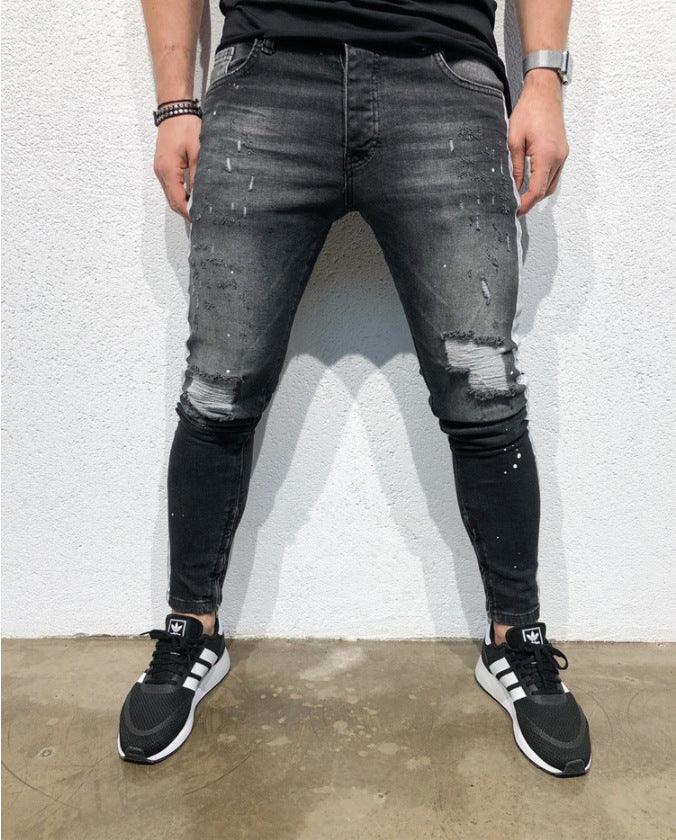 Shredded feet jeans side print jeans mænd