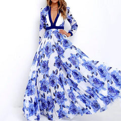 V-Neck  Women's  Floral Print Maxi Dress