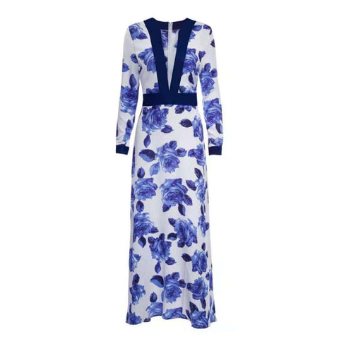 V-Neck  Women's  Floral Print Maxi Dress