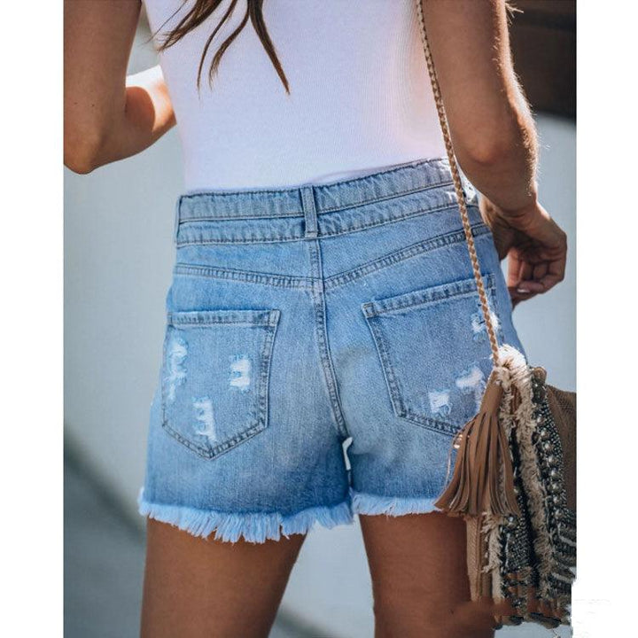 Denimshorts med frynser Rippede syninger Dame Jeans Shorts Kvinder