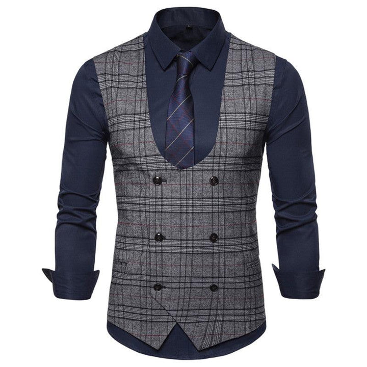 Herre Stripe Plaid Formelle Blazer Veste Casual Dobbeltradet O-hals Mænd vest Herredragt Vest Business vest vest mænd