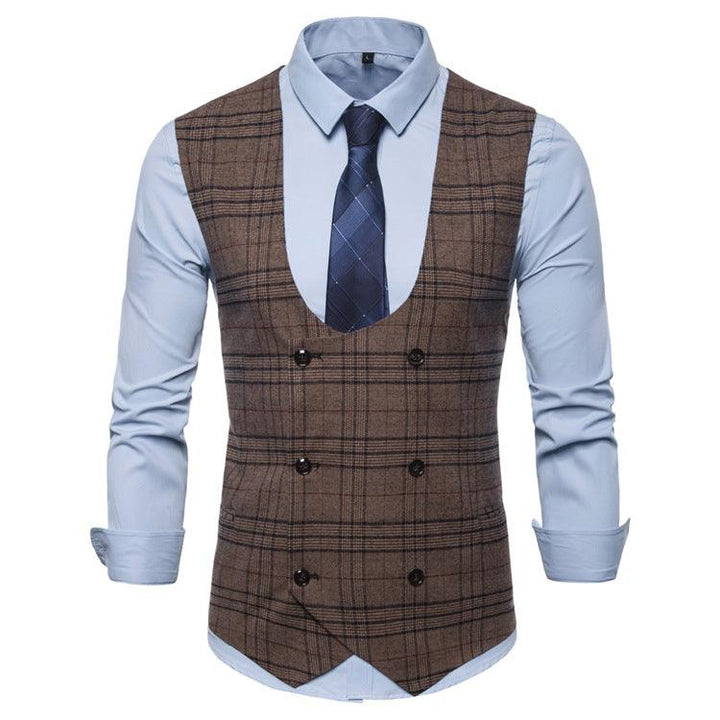 Herre Stripe Plaid Formelle Blazer Veste Casual Dobbeltradet O-hals Mænd vest Herredragt Vest Business vest vest mænd