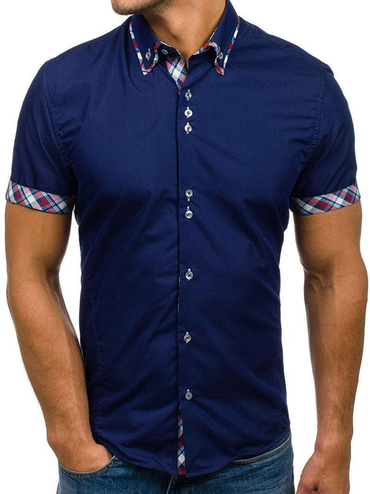 Men's double collar plaid shirt
