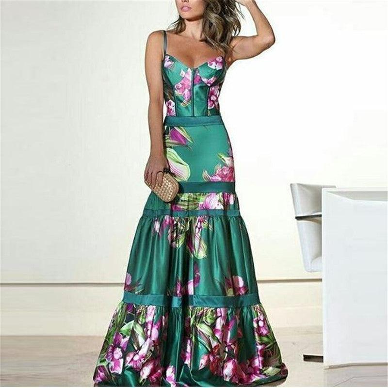 Floral Print Silk Maxi Dress