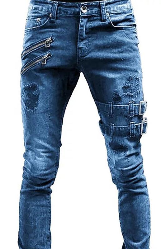 Herremode med mellemtalje rippet slim jeans