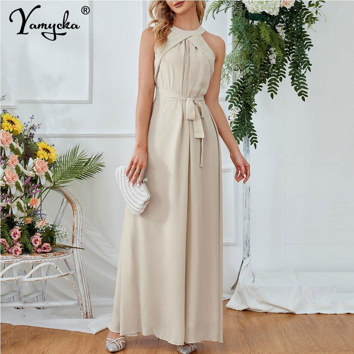 Robe d'été longue verte sexy à épaules dénudées