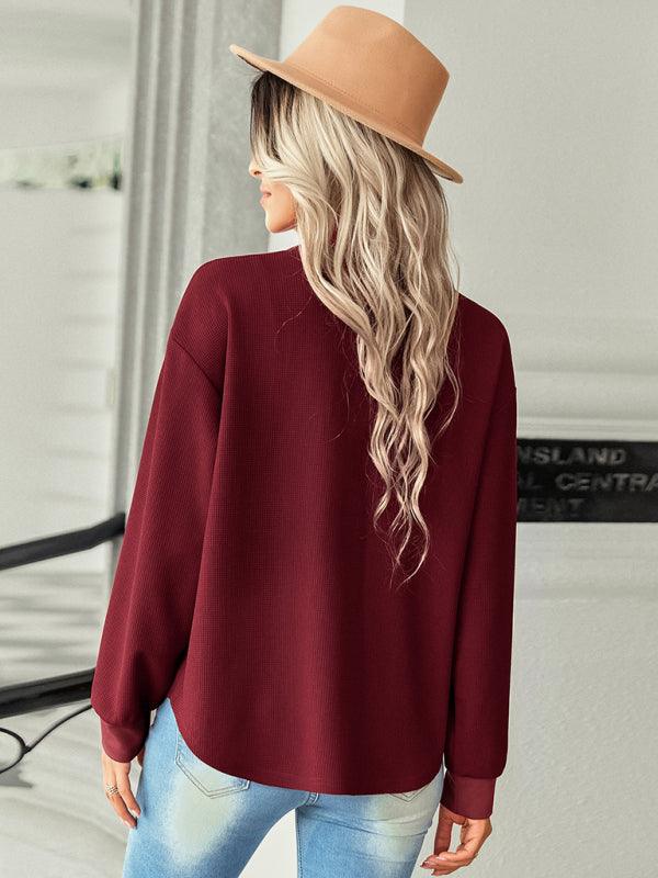 Women's fashion fake pocket knitted shirt top