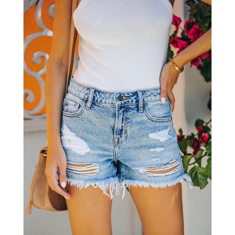 Rippede denimshorts til kvinder