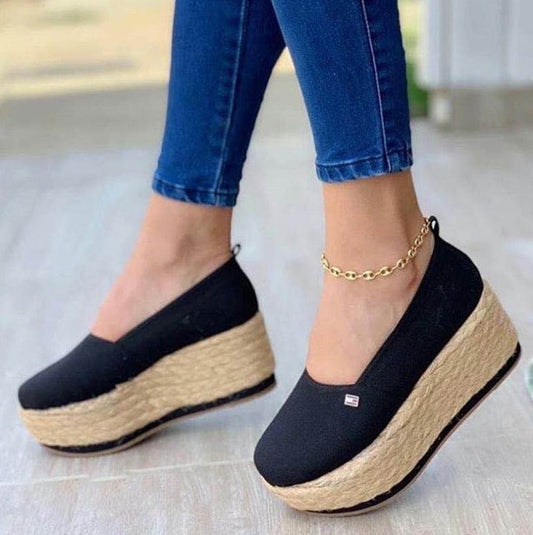 Women Shoes Flats Woman Sneakers Ladies Comfort Loafers Slip On Casual Heels Platform Shoes Flock Thick Bottom Shoes