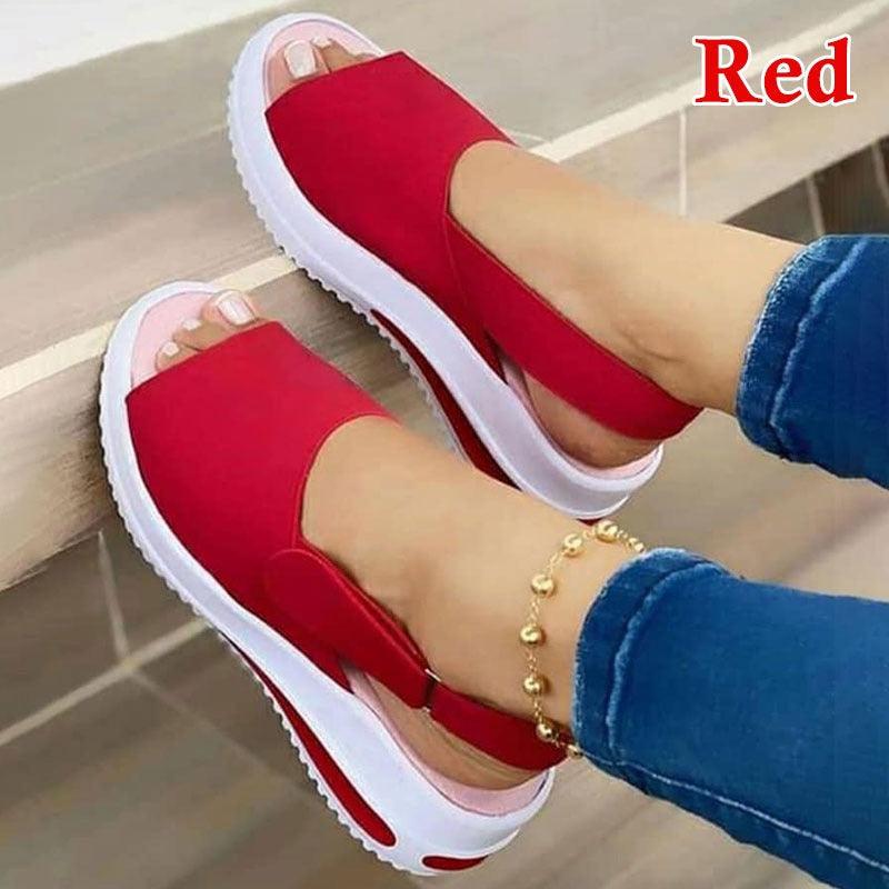 Casual Women Beach Sandals Peep Toe Wedge Shoes Woman Buckle Flats Platform Flock Female Ladies Shoes