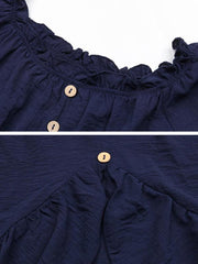 Solid Color One Shoulder Skirt Ruffle Irregular Blue Dress