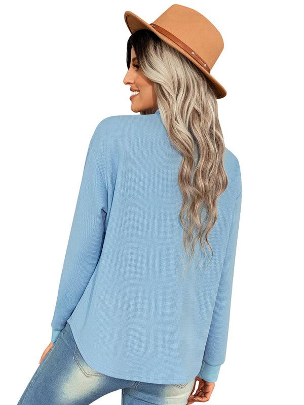 Women's fashion fake pocket knitted shirt top