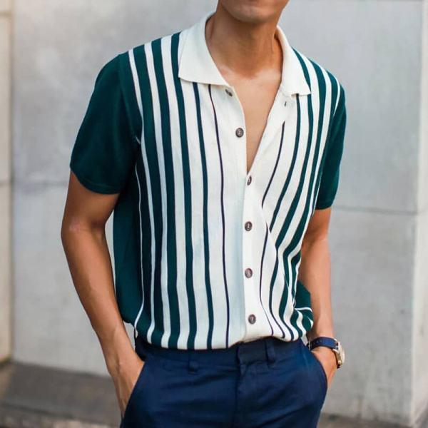 Men's Casual Short-sleeved Loose Button Lapel Polo Shirt