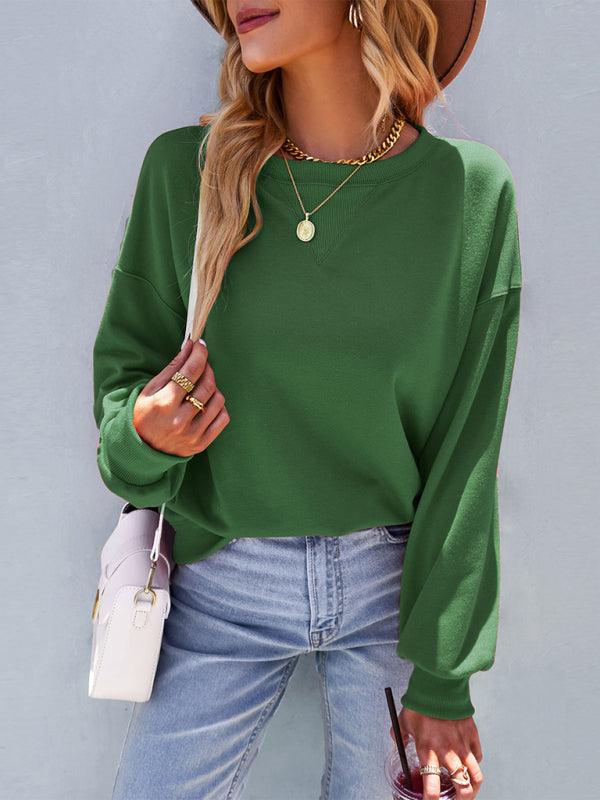Women’s Solid Color Loose Fit Crewneck Sweatshirt