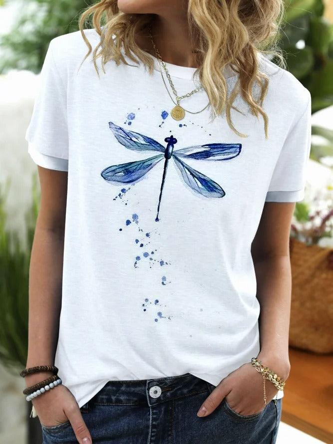 Dragonfly bedrukt T-shirt met korte mouwen dames