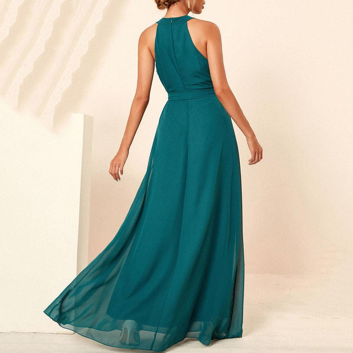 Robe d'été longue verte sexy à épaules dénudées