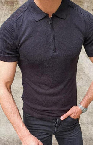 Men'S Lapel Short Sleeve Polo Shirt Solid Color Slim Knit Sweater