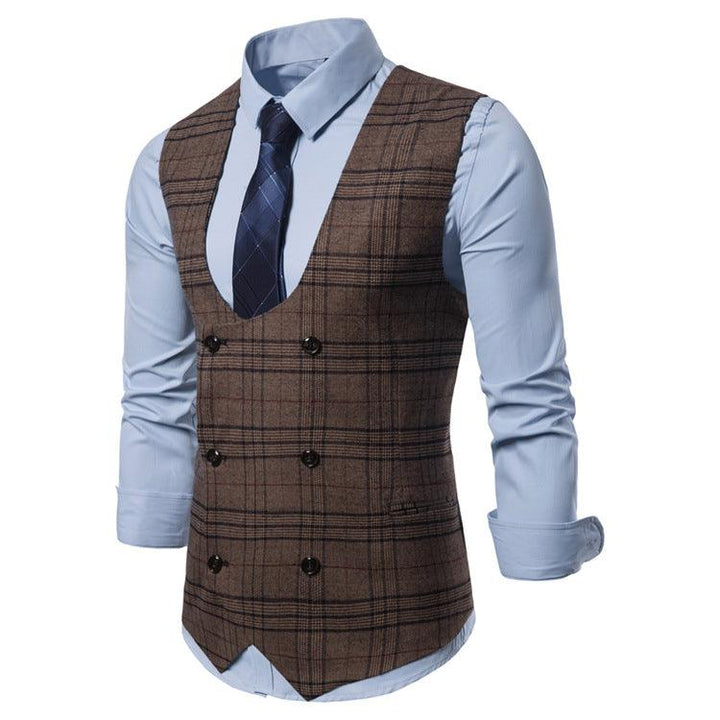 Herre Stripe Plaid Formelle Blazer Veste Casual Dobbeltradet O-hals Mænd vest Herredragt Vest Business vest vest mænd