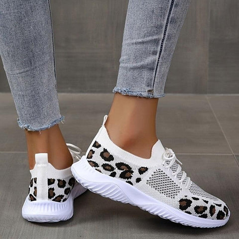 Women Leopard Print Lace-up Sneakers Sports