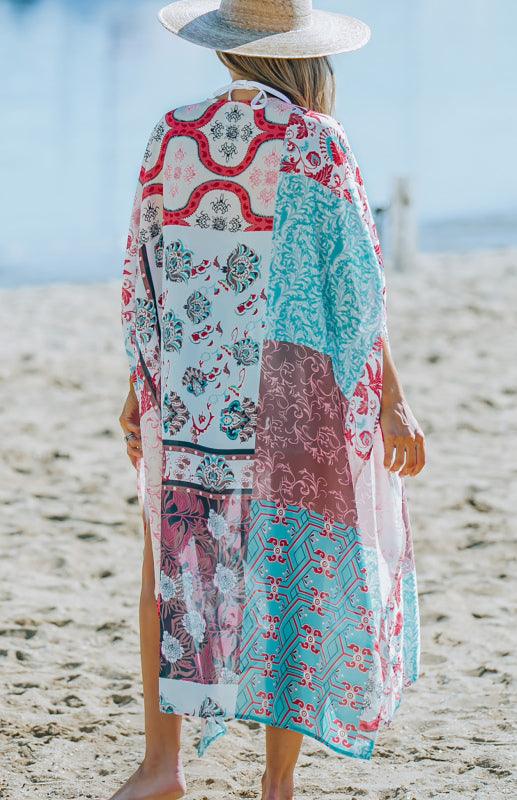 Women's Bohemian Floral Print Open Front Kimono