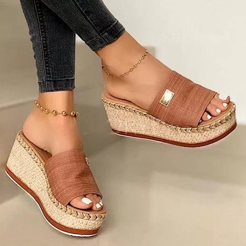 Vrouwen Wiggen Platform Sandalen Casual Peep Toe Hoge Hakken Schoenen Slippers Riem Sandaal Femmes