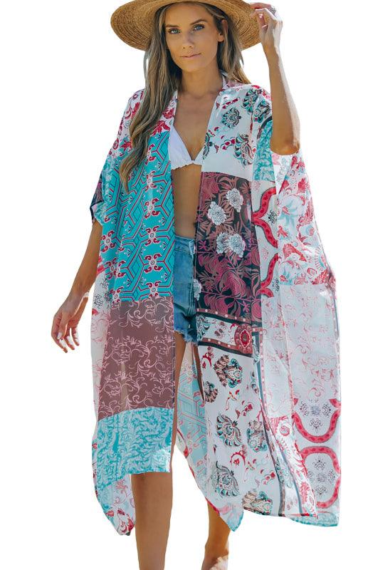 Women's Bohemian Floral Print Open Front Kimono