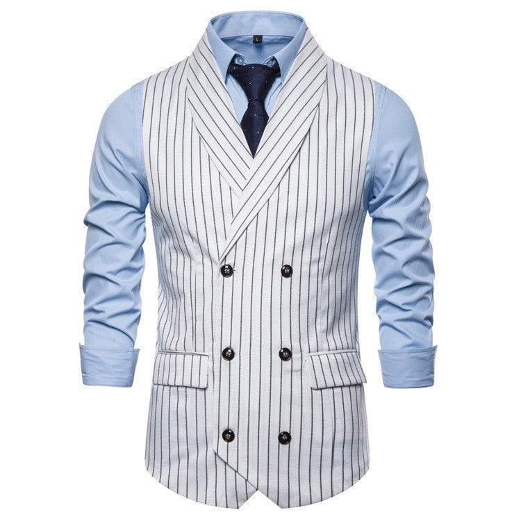 Hommes Gilet rayure Plaid costume formel Gilet hommes décontracté Double boutonnage sans manches Gilet mâle affaires robe formelle Gilet