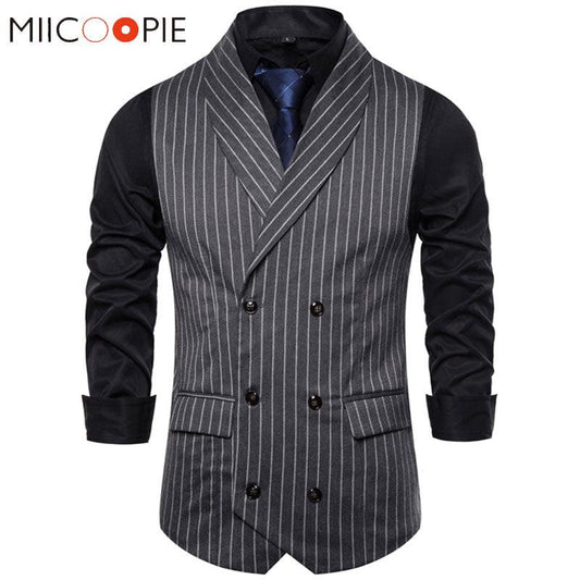 Mens Waistcoat Stripe Plaid Formal Suit Vest Men Casual Double Breasted Sleeveless Gilet Male Business Formal Dress Vest