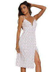 Women's Polka Dot Sexy Low Cut Slit Dress