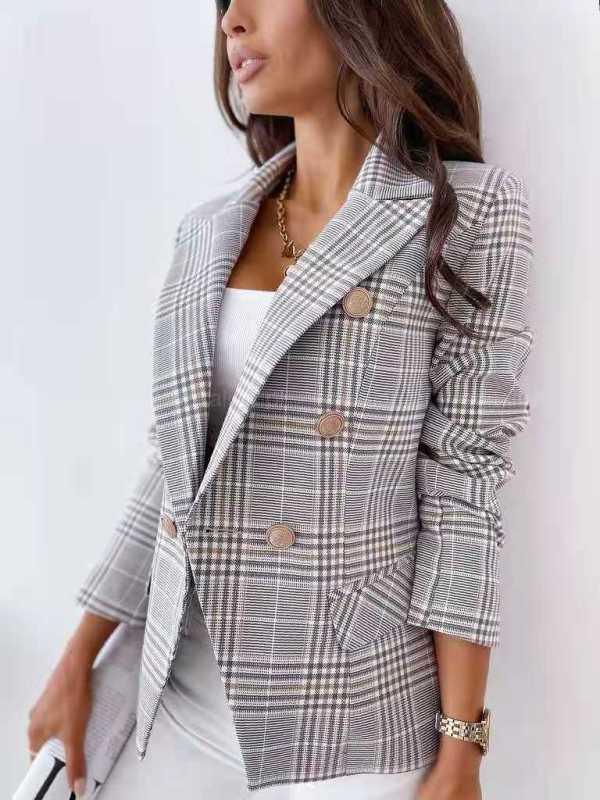 Dame plaid dobbeltradet blazer