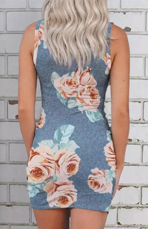 Women’s Summer Floral Print Cut Out Wrap Tie Knot Dress