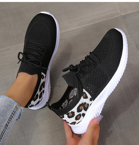 Women Leopard Print Lace-up Sneakers Sports