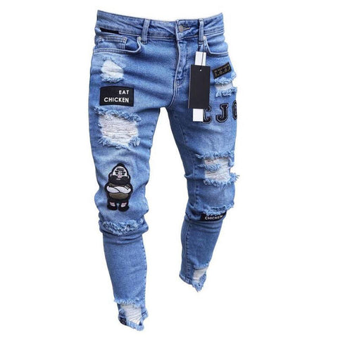 Men's Embroidered Pencil Jeans