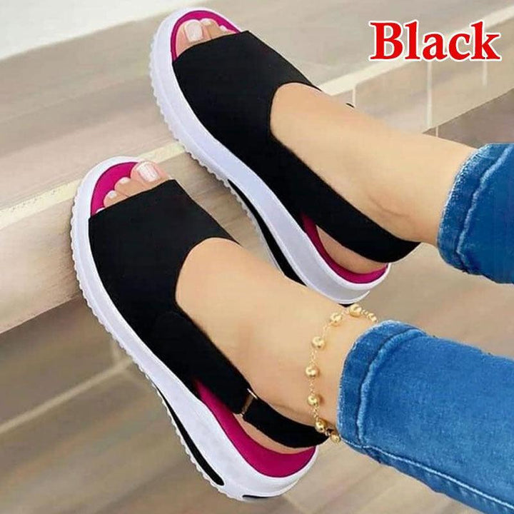 Casual Women Beach Sandals Peep Toe Wedge Shoes Woman Buckle Flats Platform Flock Female Ladies Shoes