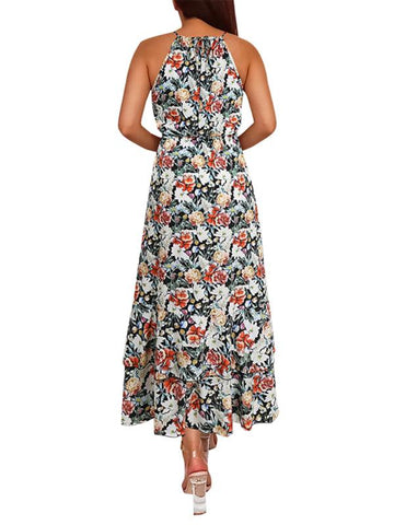 Women's long skirt neck print sleeveless dress