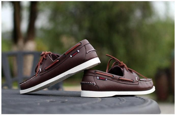 Genuine Leather Men Boat Shoes brand Hand Sewing Slip-On Mens Loafers Casual Driving Moccasins Business Men Shoes