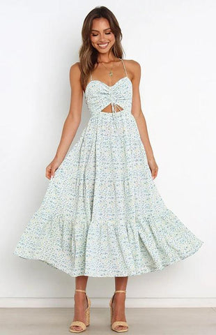 Women's Sling Gathered Floral Cutout Dress