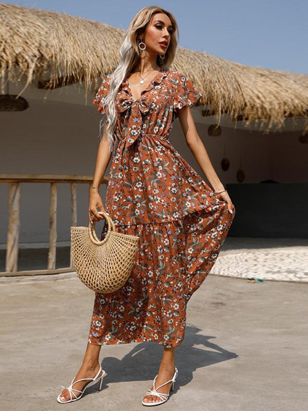 Women's Knotted Floral Print Casual Dress