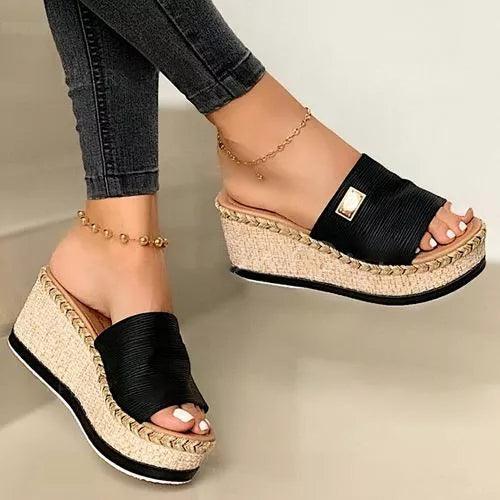 Vrouwen Wiggen Platform Sandalen Casual Peep Toe Hoge Hakken Schoenen Slippers Riem Sandaal Femmes