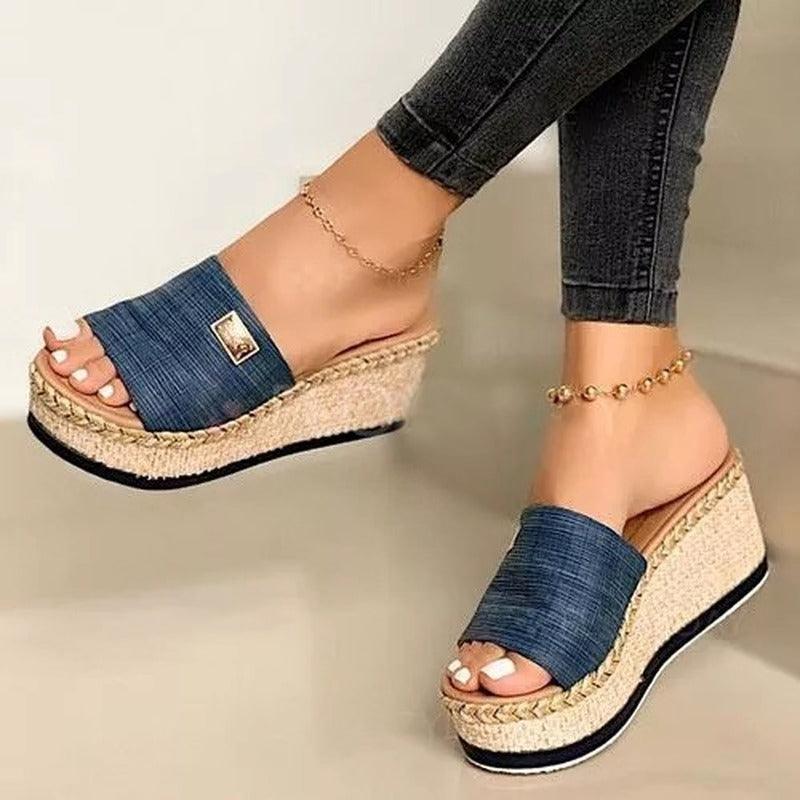 Vrouwen Wiggen Platform Sandalen Casual Peep Toe Hoge Hakken Schoenen Slippers Riem Sandaal Femmes