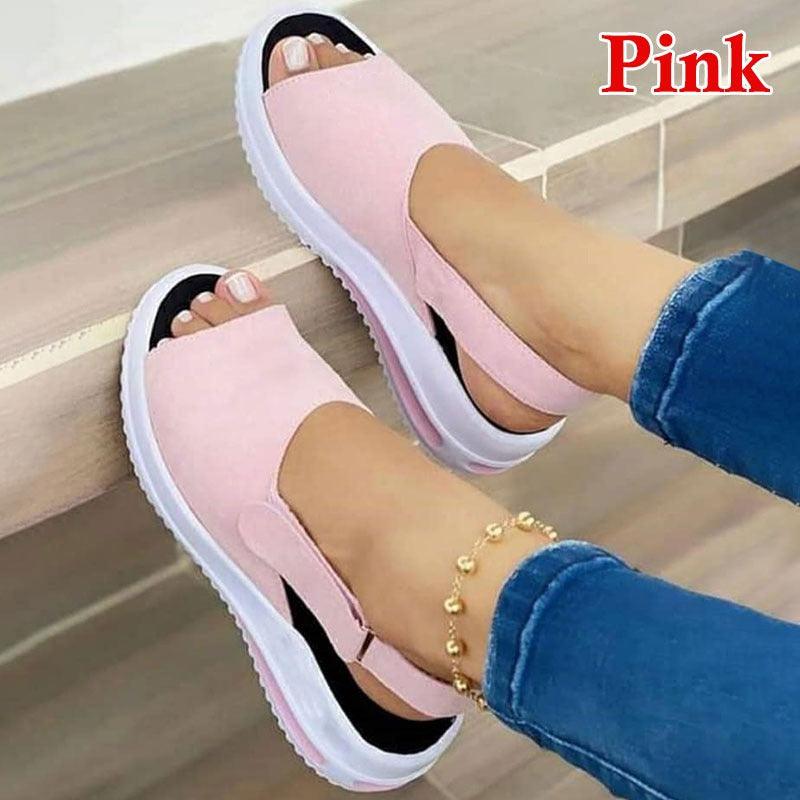 Casual Women Beach Sandals Peep Toe Wedge Shoes Woman Buckle Flats Platform Flock Female Ladies Shoes