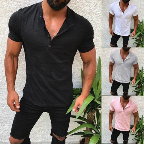 Men's  Turn Down Collar Short Sleeve  Slim Fit T-shirt