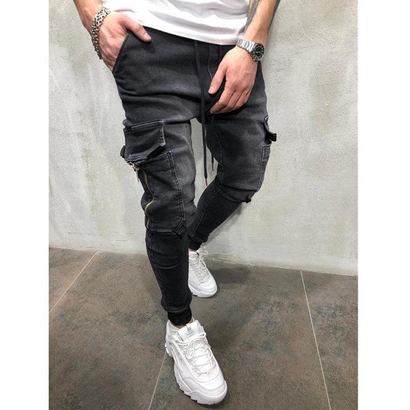 Pantalon en denim élastique skinny moto bleu pour homme